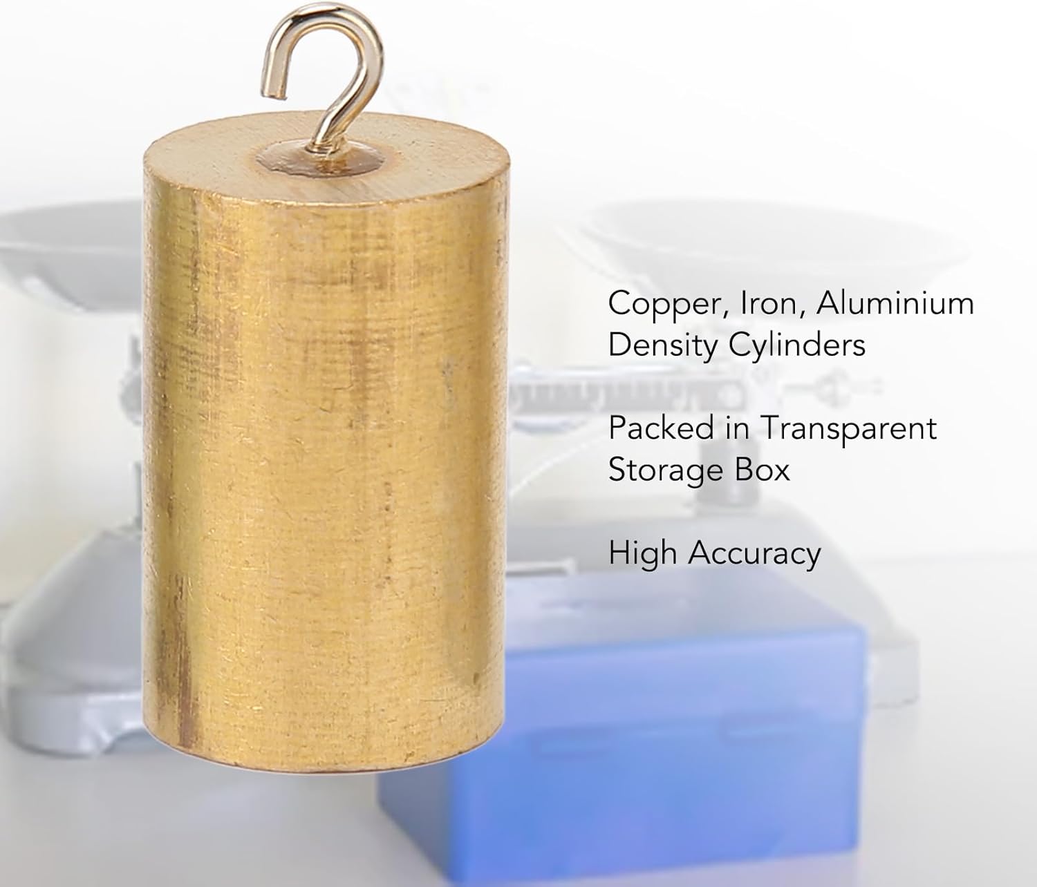 Metal Density Blocks, 3Pcs Copper Iron Aluminium Cylinder Style Metal Cylinders Set with Hooks for School Laboratory Education