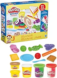 Play-Doh Kitchen Creations Conjunto de massinha Sanduíches Coloridos kit de massinha com acessórios e 5 cores de massa Play-Doh, presente de Natal criativo para meninos e meninas acima de 3 anos