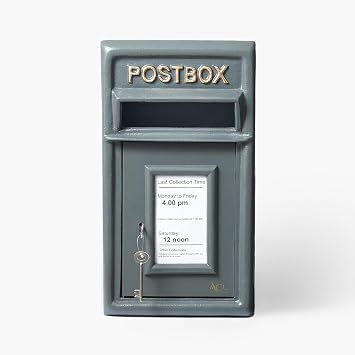 Post Box Classic Grey Large Letter Box Lockable with 2 Keys, Pole Mounted Heavy Duty Cast Iron Mail Box for Home Weatherproof Mailbox Easy to Install, 44 x 24 x 25 cms, 12.8 kg