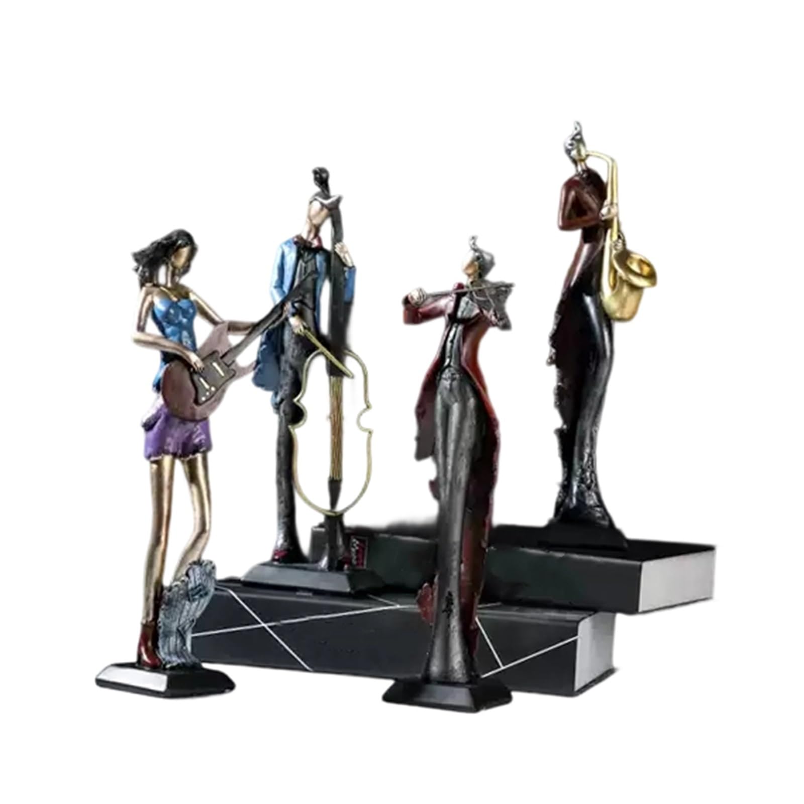 ZXFJYUIP Vintage Guitarist Saxophone Instrument Model Decorative Craft Musical Ornament(4 piece set)