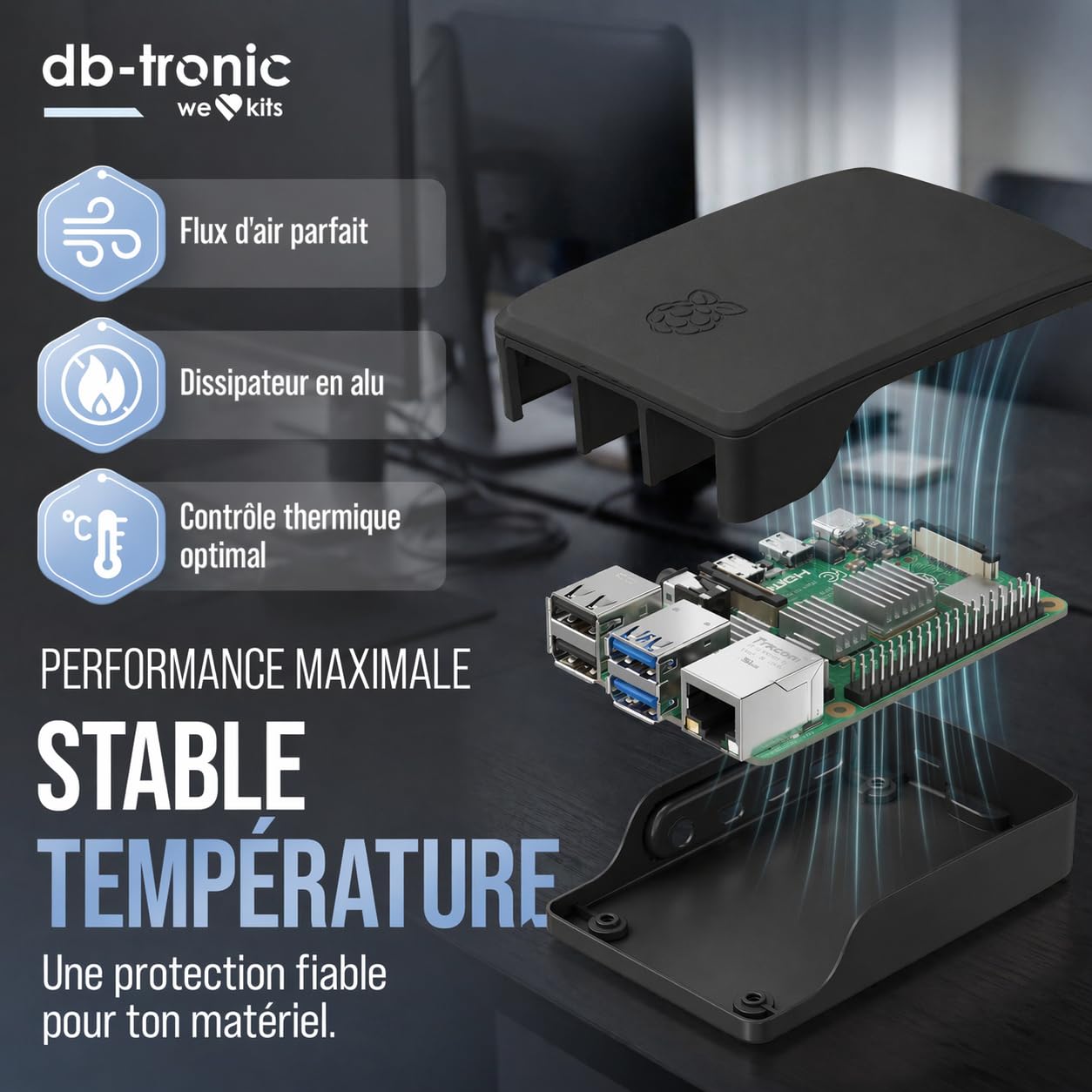 db-tronic Raspberry Pi 4 2 Go Starter Kit | Édition Noire 64 Go | Alimentation 15 W | Boîtier Noir | Micro HDMI 4K | Dissipateurs | idéal pour Home Assistant et Le Smart Home