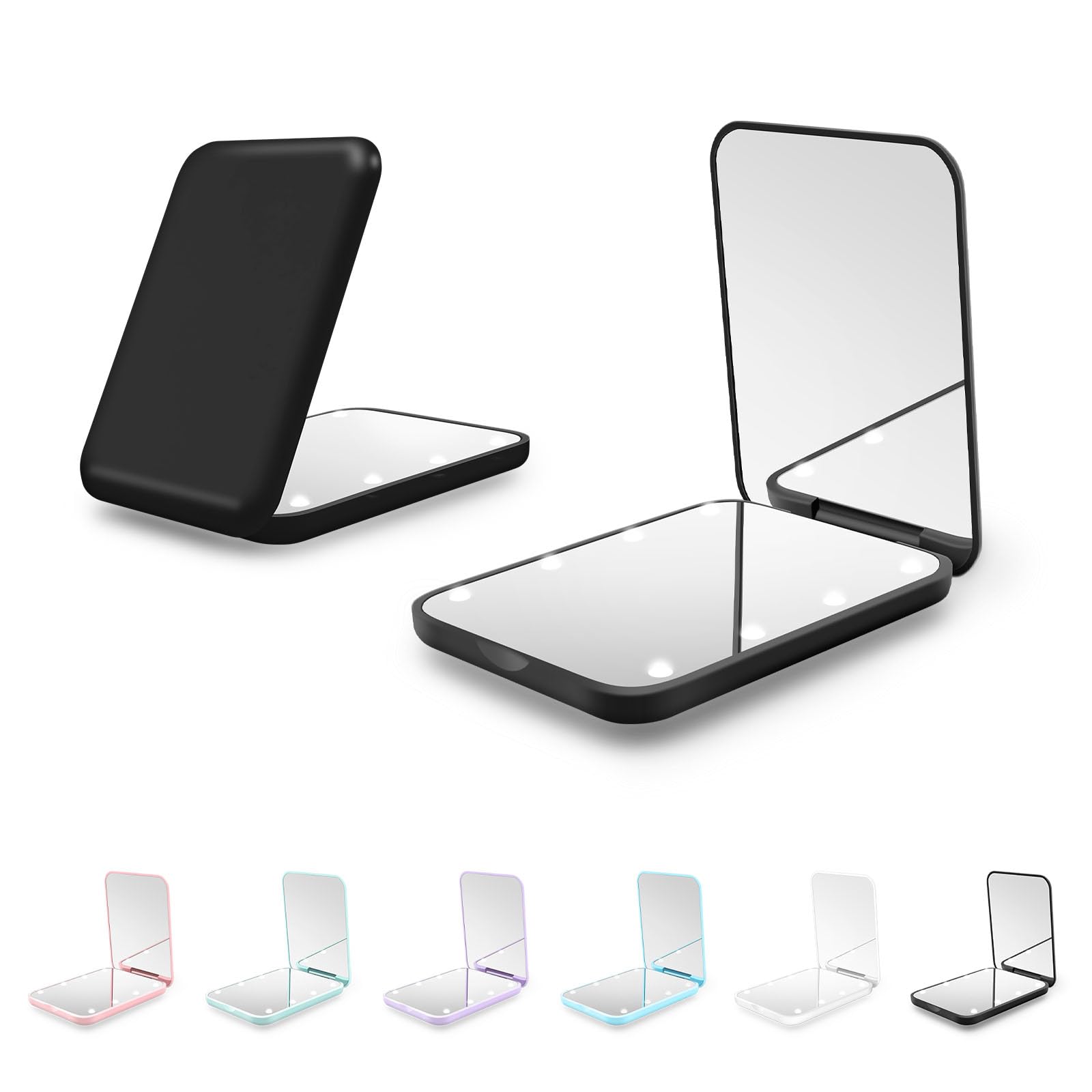 Compact Mirror, 1X/3X Magnification LED Pocket Mirror with Nternal BIattery, Mini Mirror for Purse, Pocket,Travel and Present (Black)