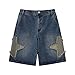 OATSBAS Men's Star Patchwork Denim Shorts Summer Wide Leg Loose Hip-hop Fashion Streetwear Jeans Shorts (XL,X-Large)