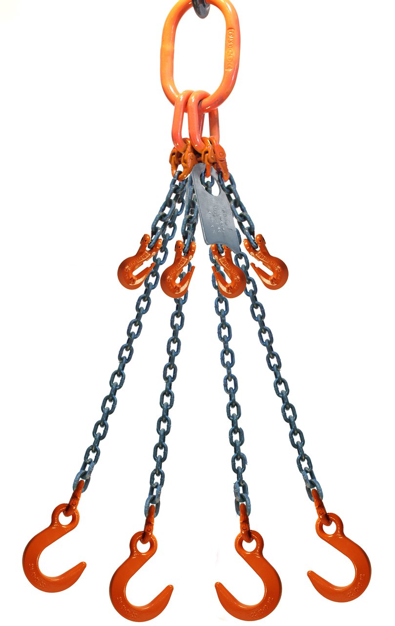 Chain Sling 1/2" x 5' Quad Leg with Foundry Hook and Adjuster Grade