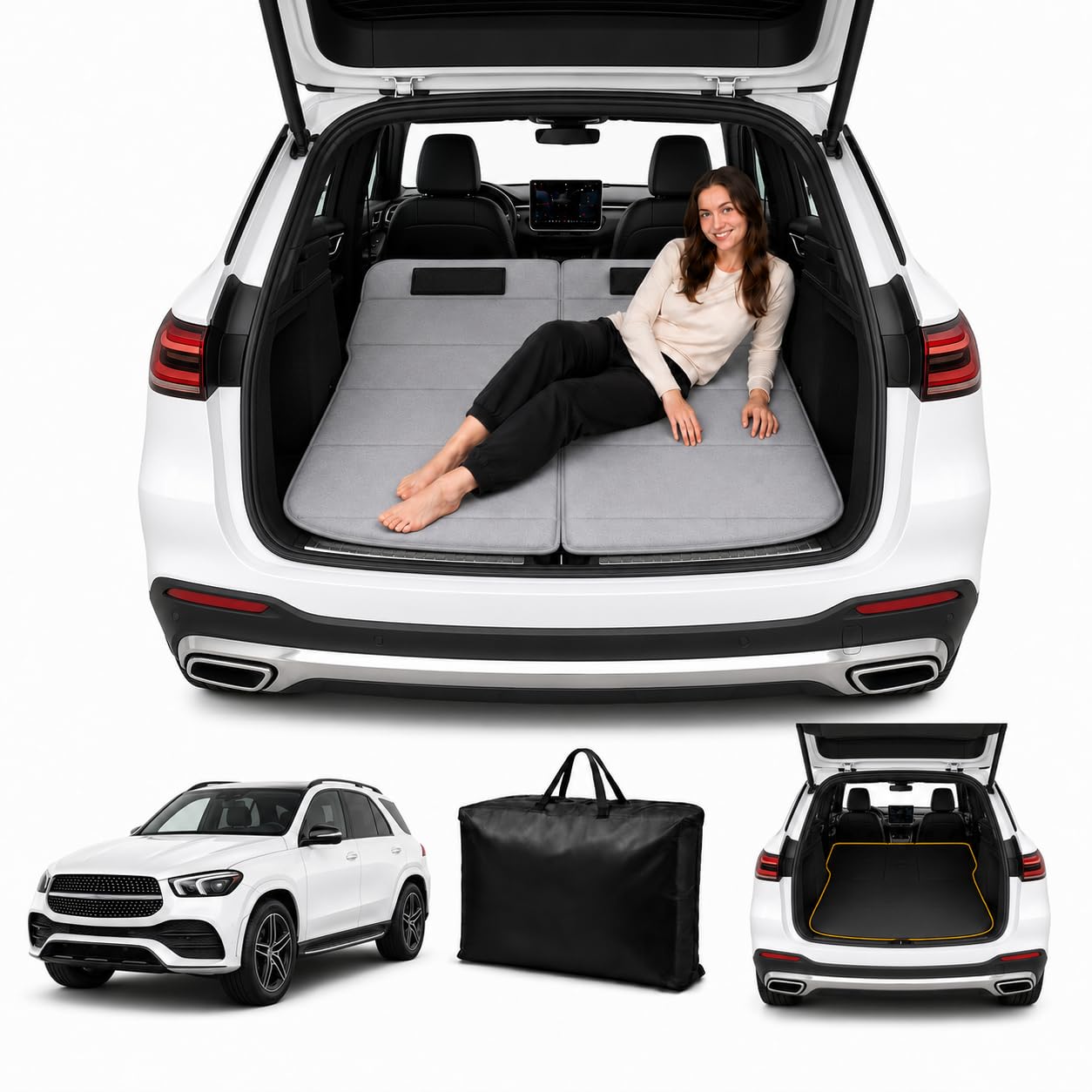 Car Mattress for GLE 2020–2026, Upgraded Non-Inflatable Thickened Foam SUV Car Camping Mattress, Foldable Trunk Sleeping Pad Car Bed Mattress for Road Trips Camping Travel
