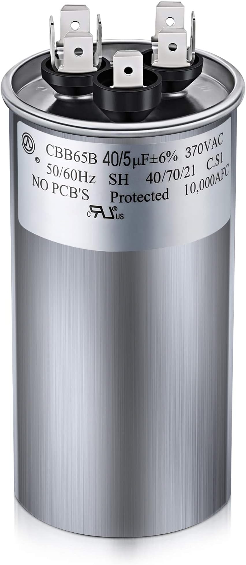 40/5 MFD uF 370/440V CBB65 Dual Run Round Capacitor for AC Motor, HVAC Capacitor, Air Conditioner Replacement, Heat Pump, Fan Start, Condenser Straight Cool, UL Listed