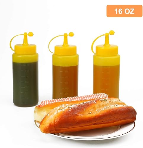 Miniatura 2 de uxcell 4 botellas de plástico para condimentos de 16 onzas con tapa, perfectas para cocinar ensalada, ketchup barbacoa, jarabe dispensador de