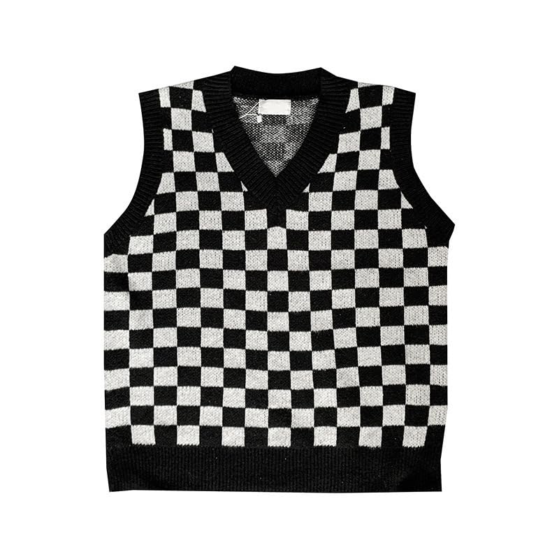 Plaid Graphic Grandpa Sweater Vest for Men Preppy Clothing Y2k Grunge Outfit Trendy Acubi V Neck Tops Gothic Knitwear2