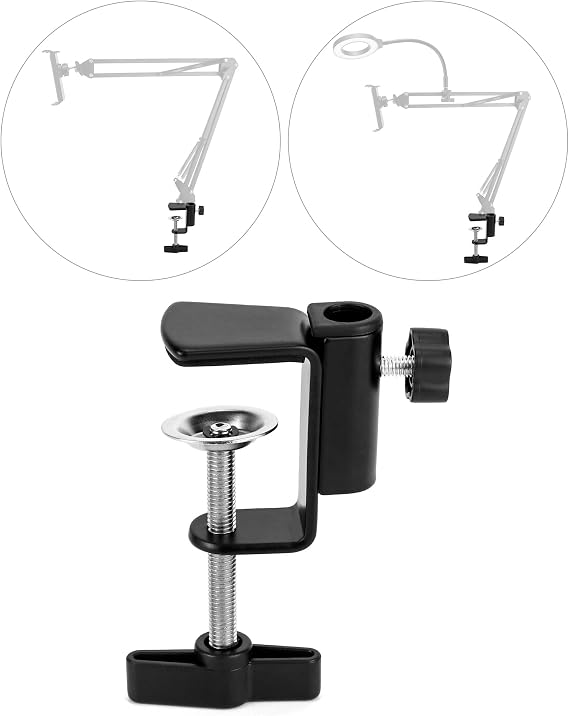 QWORK Universal Desk C-Clamp with 1/2 Thread Hole, 4 Pack Adjustable Metal Mounting Table Clamp, Desk Light Clamp Mount Holder for Swing Arm Magnifying Desk Lamp Microphone Camera