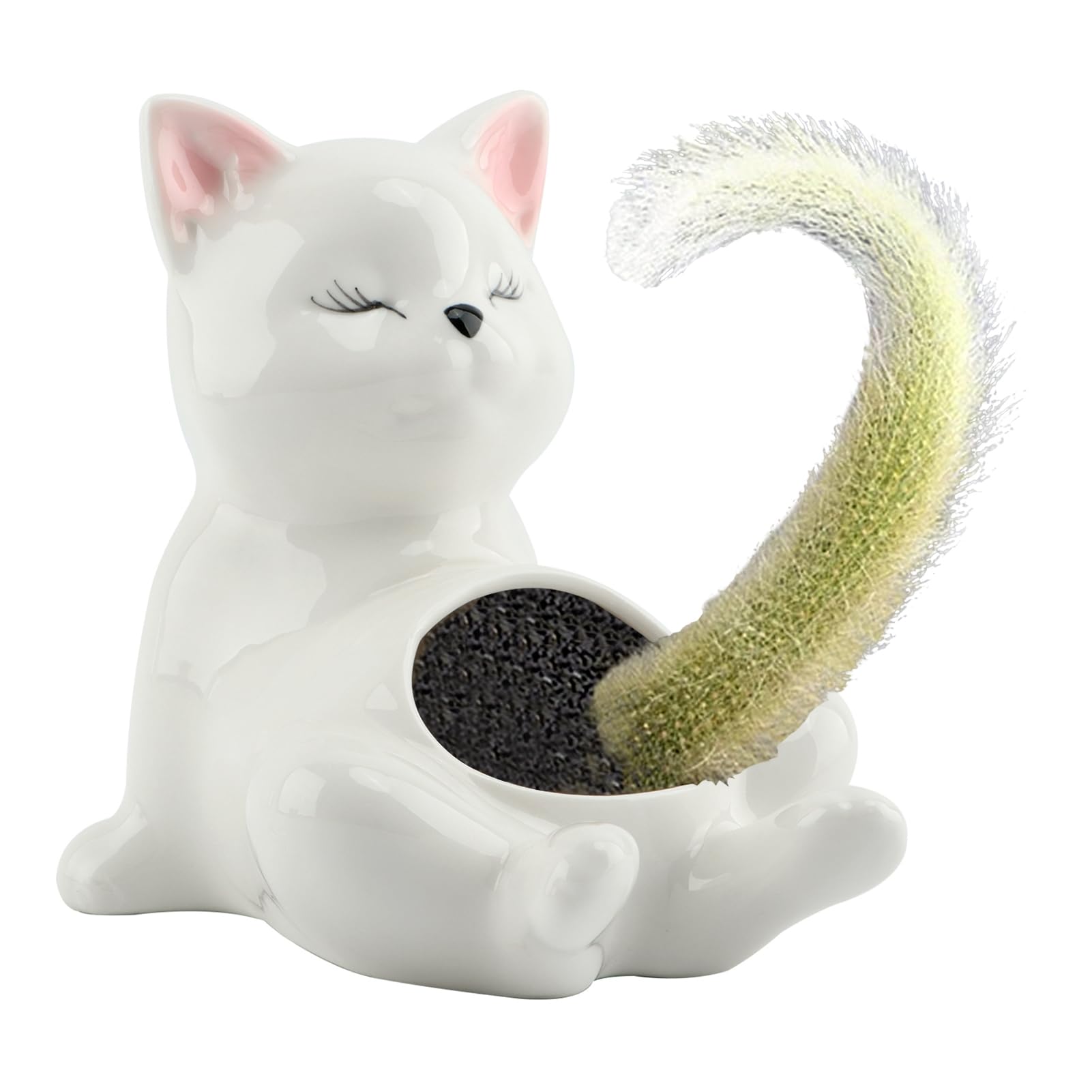 Unique Tailless Cat Little Planter Pot, Cute Kitty Succulent Indoor Flower Pot, Animal Home Decor Plant Pot Holder,Ceramic Bonsai Flowerpot,Lovely