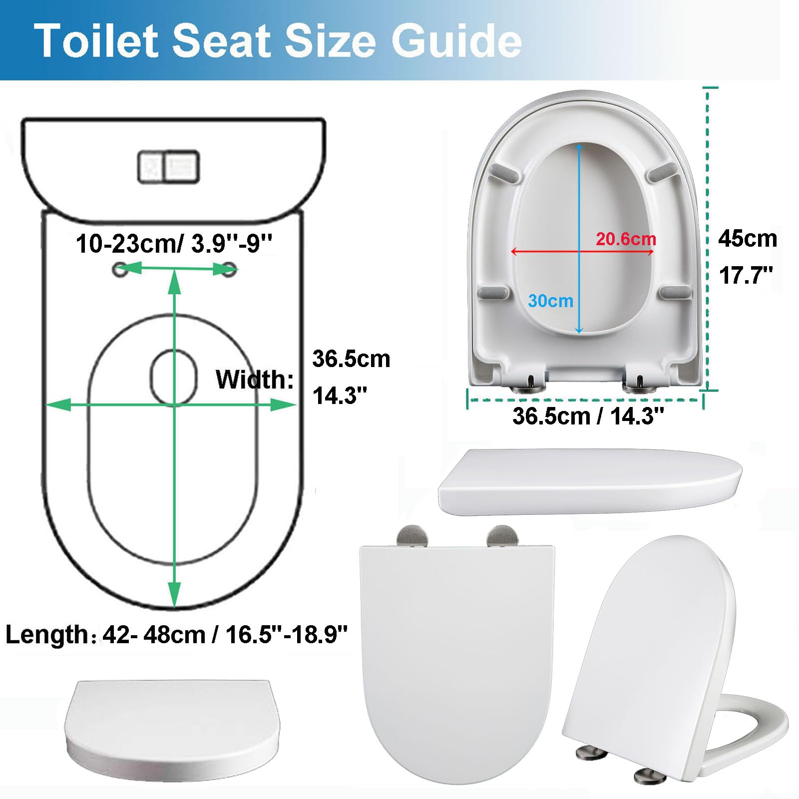 Sedile WC A Forma di D, Copriwater in Duroplast Sedile Copri WC Chiusura Ammortizzata, ASSE WC Soft Close Antibatterico ASSE Water Bianco,02C