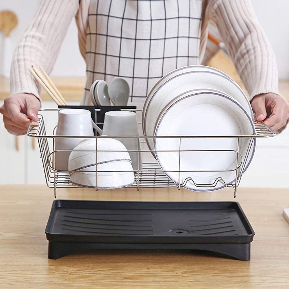 Estante para Platos Cesta para lavavajillas con Bandeja de Drenaje Removedor de Rejilla de Drenaje de Acero Inoxidable 304, Estante de Almacenamiento, Estante para Platos Secos, Estante de c