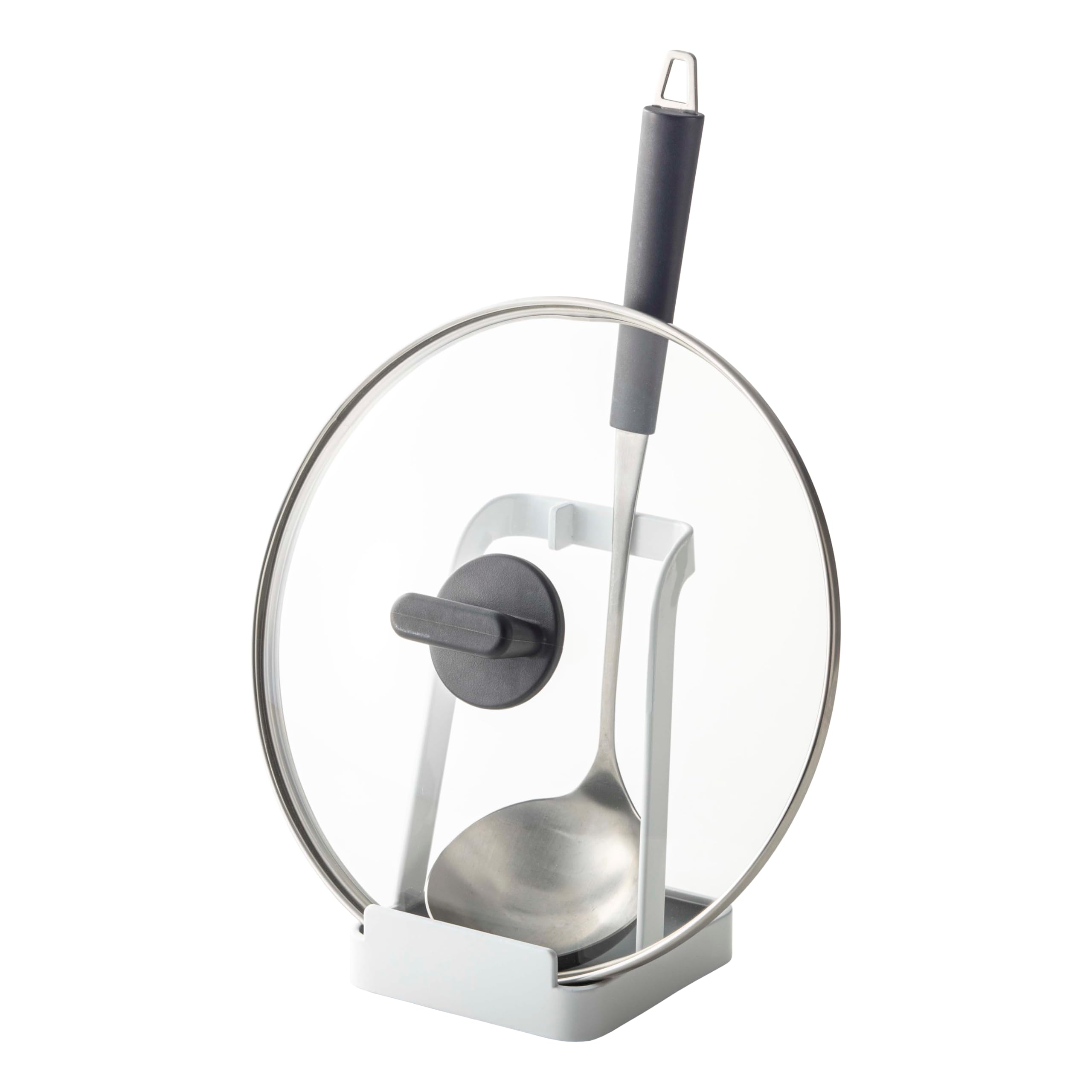 Yamazaki 2248 Tower Ladle & Pot Lid Stand, White, Steel, Minimalist Design, 10 x 10 x 15 cm (LxWxH)
