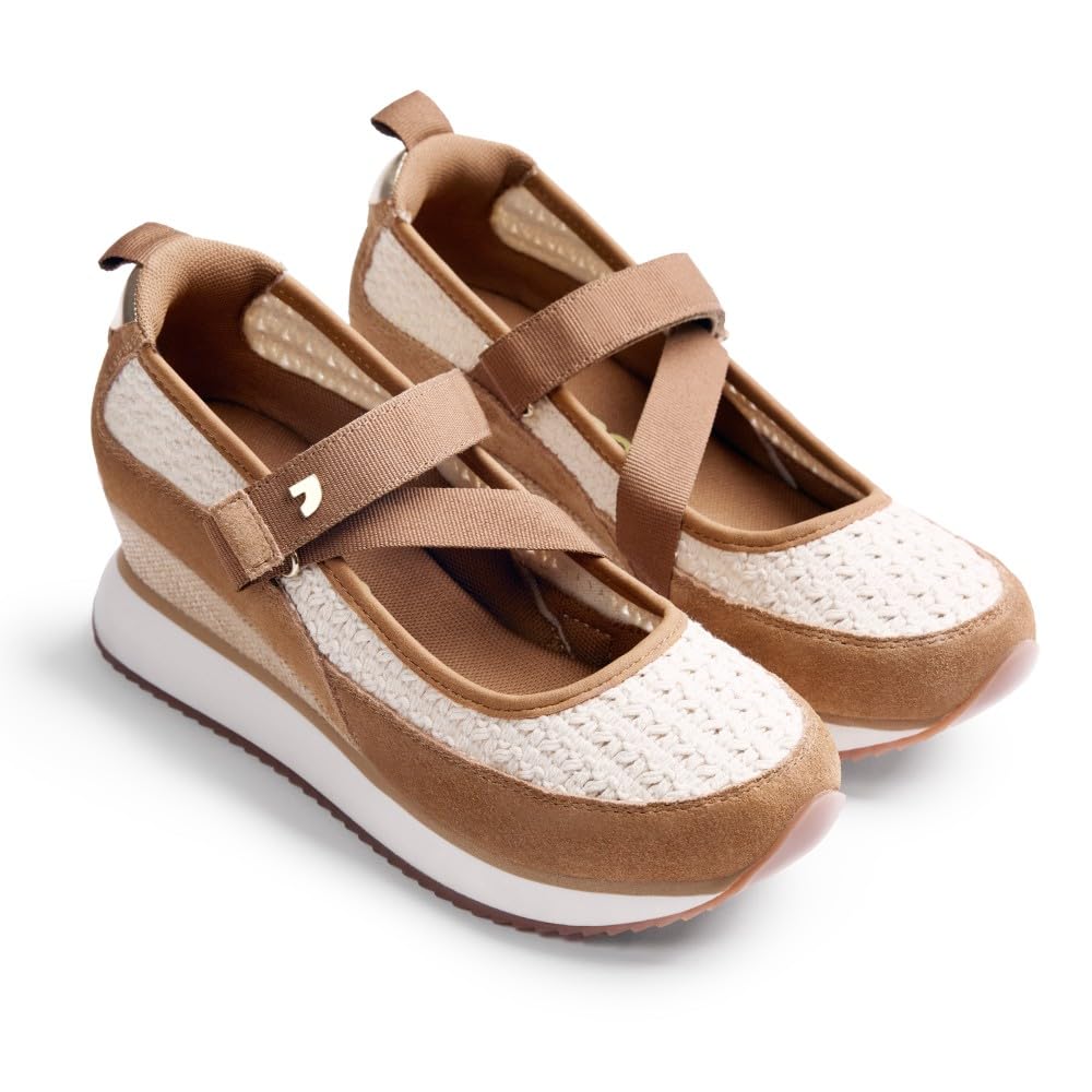 Gioseppo LIPA - Sandalias Abiertas de Piel con Crochet Hecho a Mano y Cuña Forrada Estilo Rafia, Altura Cuña 5,​5 cm, Cierre Ajustable en el Empeine, Color Off-​White, Talla 37