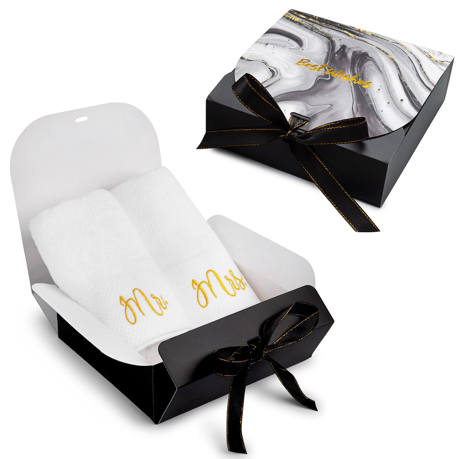 RUBBER BOND Christmas Hand Towels Set with Gift Box - 2 Pack Super Soft & Absorbent White Bathroom Hand Towels with Christmas Design Embroidery -