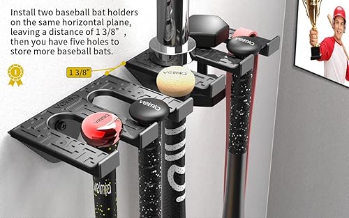 B0BLVQVVL9_image_3 veimia Soporte para bates de béisbol soporte de pared para bates de béisbol capacidad para 4 bates en pared de madera o hormigón colgador de bate de