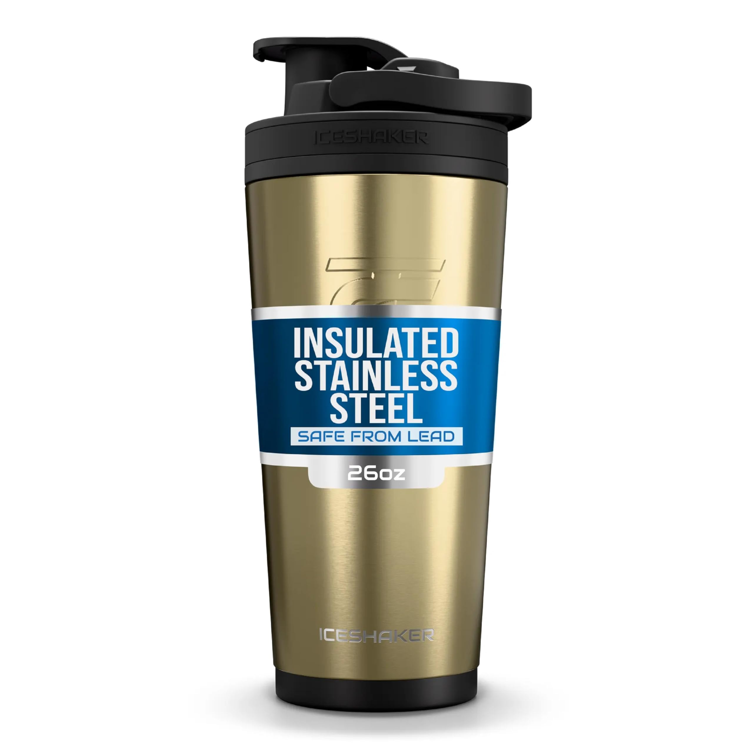Ice Shaker 26 Oz Shaker Bottle, Stainless Steel Water Bottle and Protein Shaker, As Seen on Shark Tank, Reusable Stainless Steel Water Bottle, Gym Water Bottle, Gold