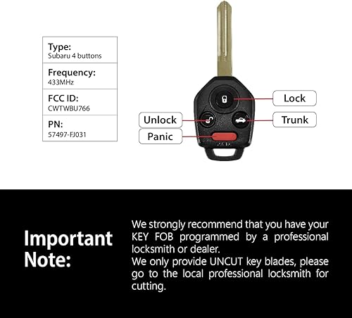 Miniatura 3 de Reemplazo para Subaru Forester Impreza STI XV Crosstrek Key Fob Control remoto CWTWBU766 4 botones 433MHz