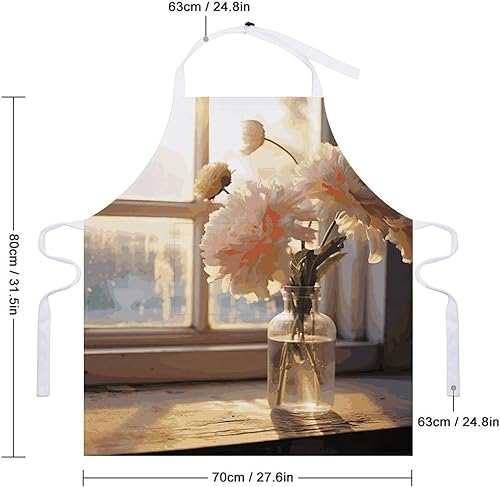 Miniatura 2 de MUSM Window Flower ApronClassic Vintage Funny with Pockets Aprons,Adjustable Bib Waterdrop Resistant for Kitchen Cooking Restaurant BBQ Painting