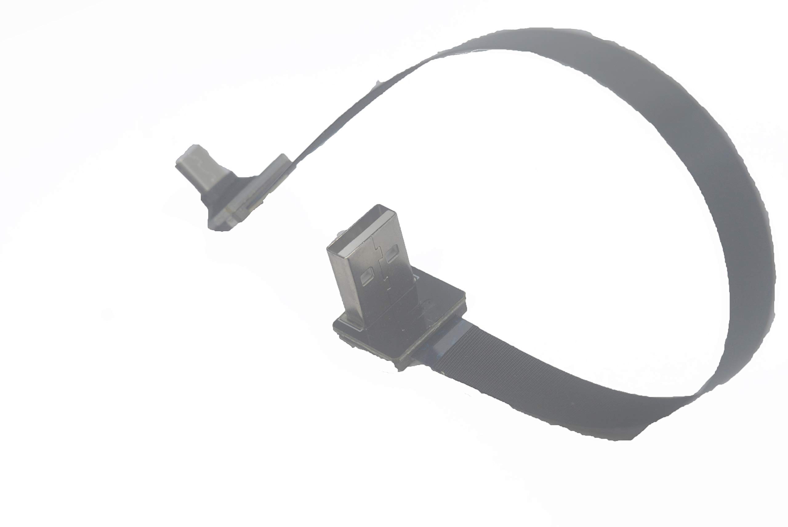 Soft Flat Slim Thin Ribbon Micro USB Male 90 Degree Angled to Standard USB A Male 90 Degree Angled for sync and Charging Black (20CM Micro USB 1 to Standard USB A Down)