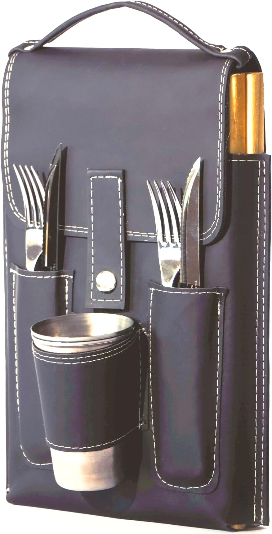 Portable Camping Dish Set - Mess Kit for 2 - All-Black Design, Essential Camping Plates and Utensils for Picnic