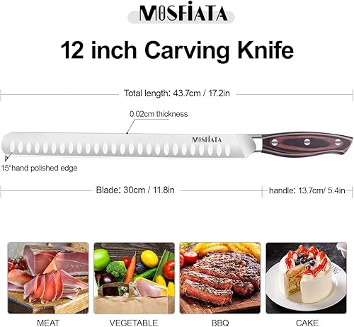 Miniatura 10 de MOSFiATA Juego de cuchillos de cocina 5 unidades cuchillos de cocina profesionales con cuchillas de acero inoxidable ultra afiladas juegos de