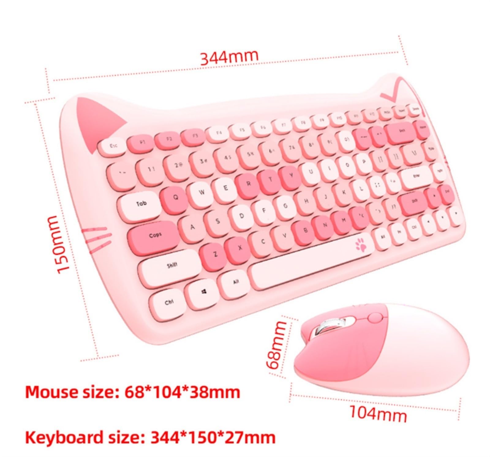 Klawiatury I Myszy Zestaw Klawiatury I Myszy Okrągłe Klawisze Zestaw Klawiatury I Myszy Stylowy, Wielofunkcyjny Na Komputer Stacjonarny Zestawy Klawiatura I Mysz(Pink)
