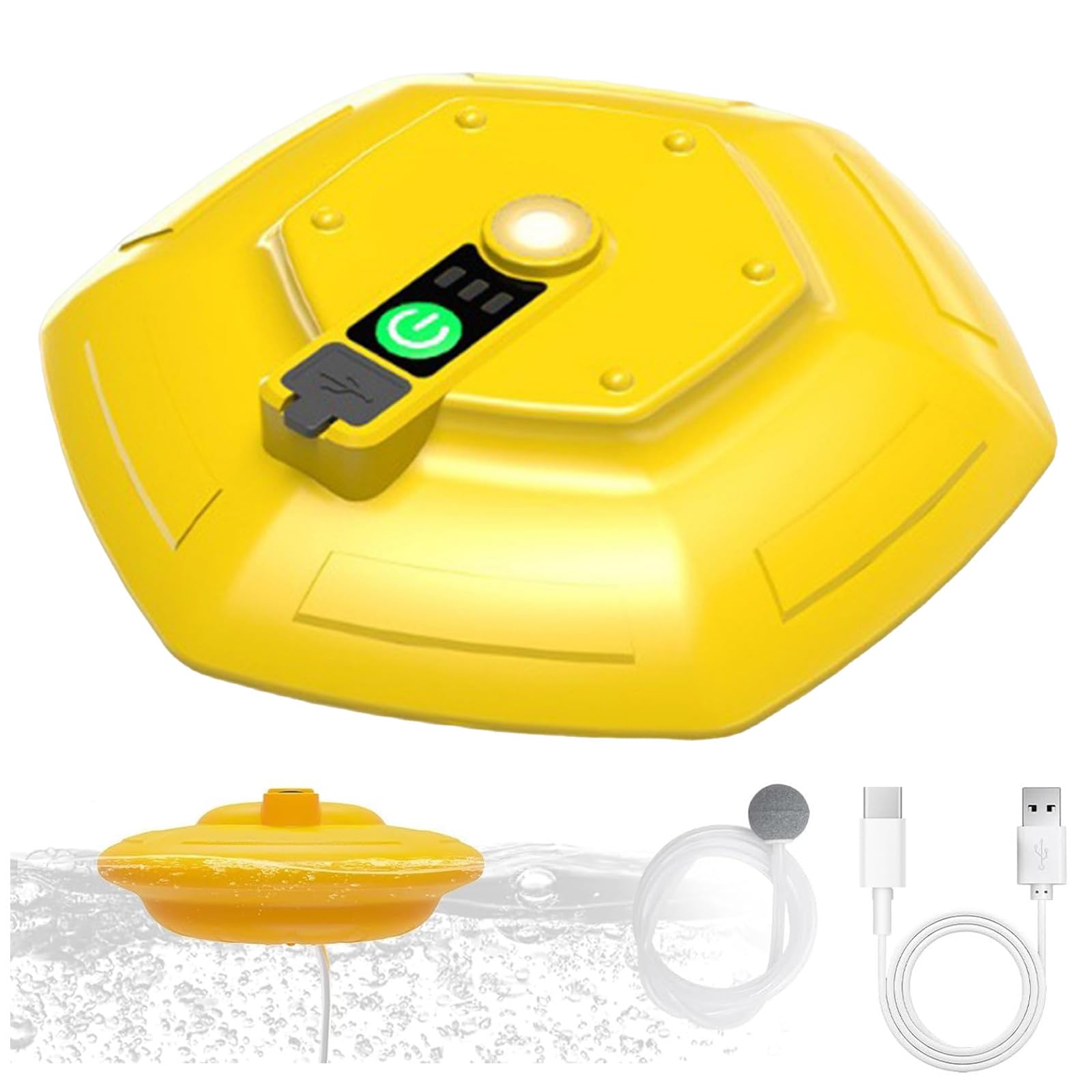 Floating & Rechargeable Bait Bucket Aerator,IPX7 Waterproof with TypeC Charging,3000MAH Portable Floating Rechargeable Bait Aerator for Fishing,Ultra-Quiet Bubbler for Live Minnows