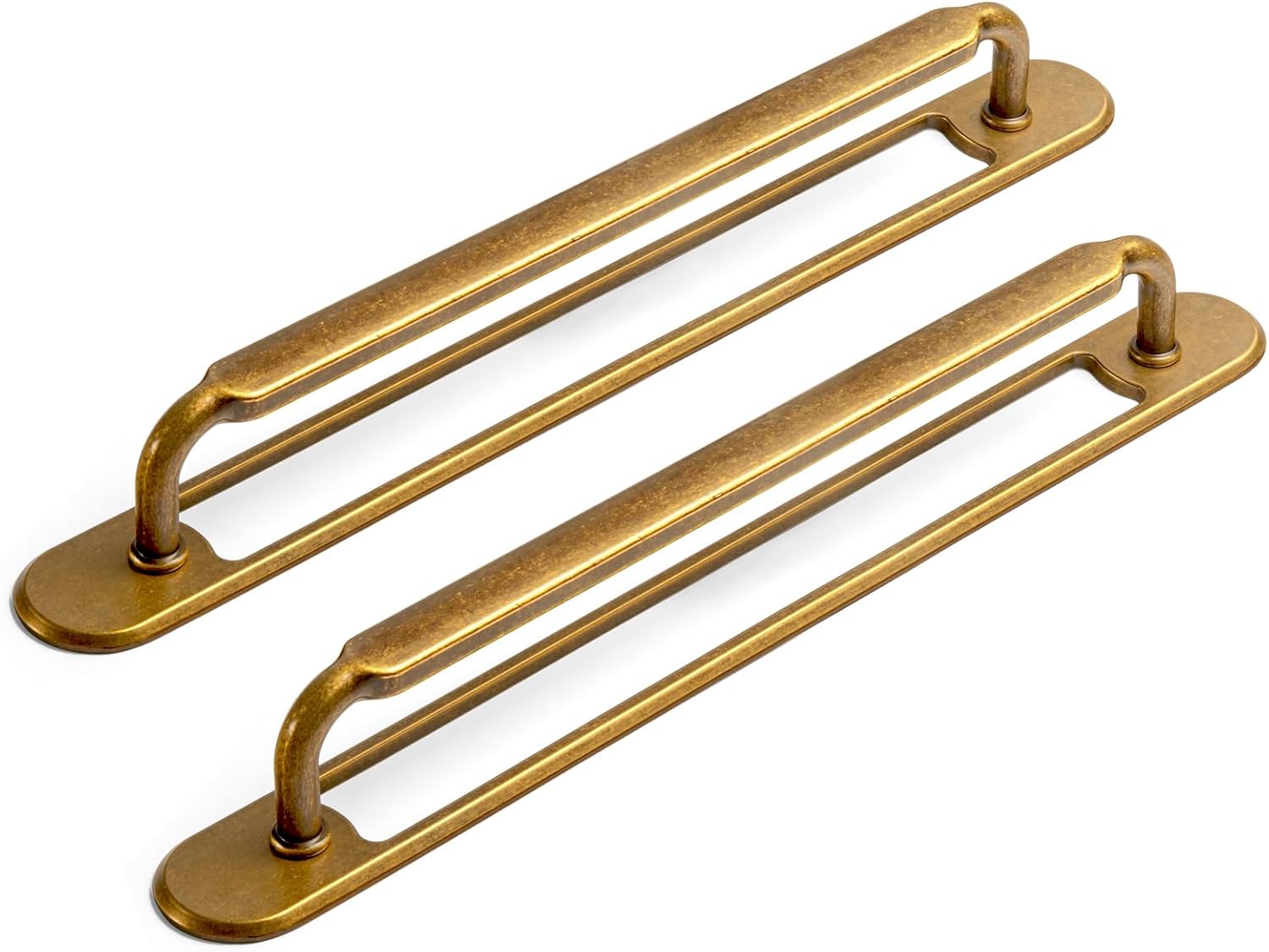 Goo-Ki 2 Pack Antique Brass Cabinet Pulls with Backplate/Base Plate, 7-1/2" Hole Center Zinc Alloy Kitchen Drawer Pull Handles Spacer Hardware for Furniture