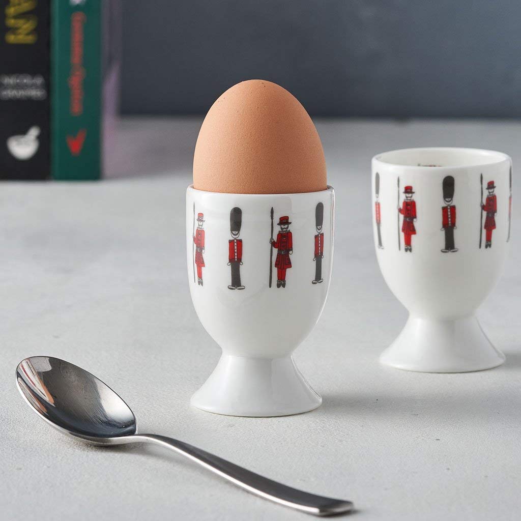 | Egg Cup British Soldiers | Fine Bone China Egg Cups | Egg Cups for Soft Boiled Eggs | Hard Boiled Egg Holder | British Decor & British Gifts | London Souvenirs | British Themed Gifts