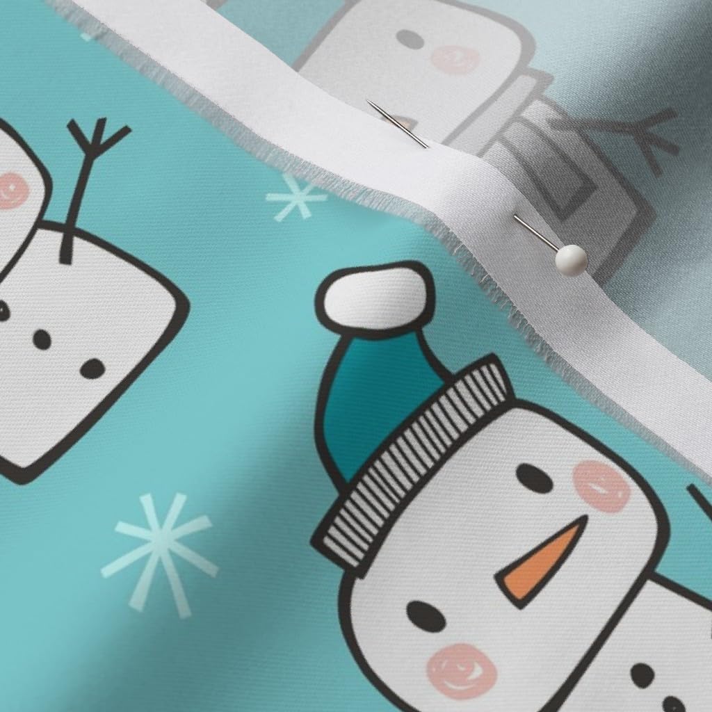 Spoonflower Fabric - Winter Christmas Snowman Snowflakes Blue Holidays Snow Printed on Organic Cotton Sateen Fabric by The Yard - Sewing Quilting Apparel Home Decor