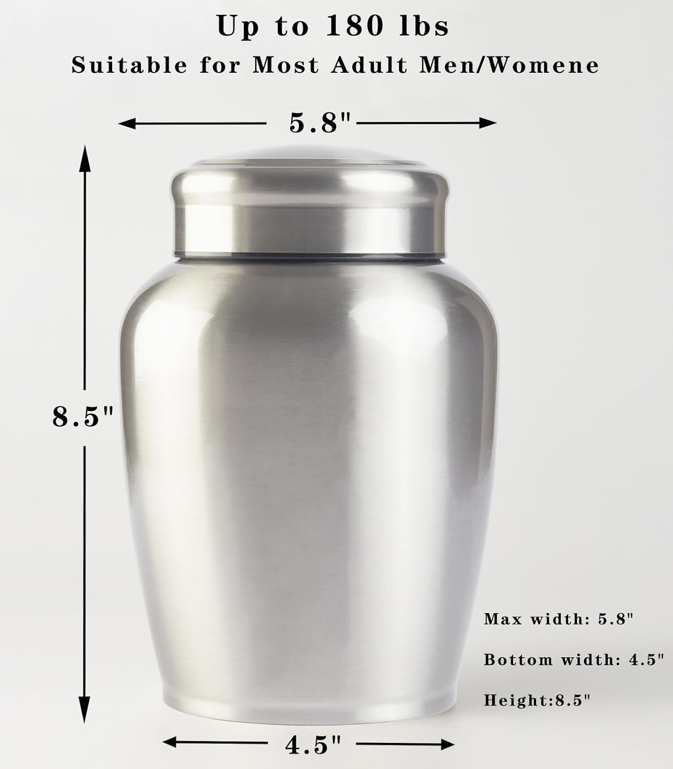 Large Stainless Steel Silver Urn for Ashes Adult Male & Female Cremation Urn for Women Decorative Urn for Human Ashes