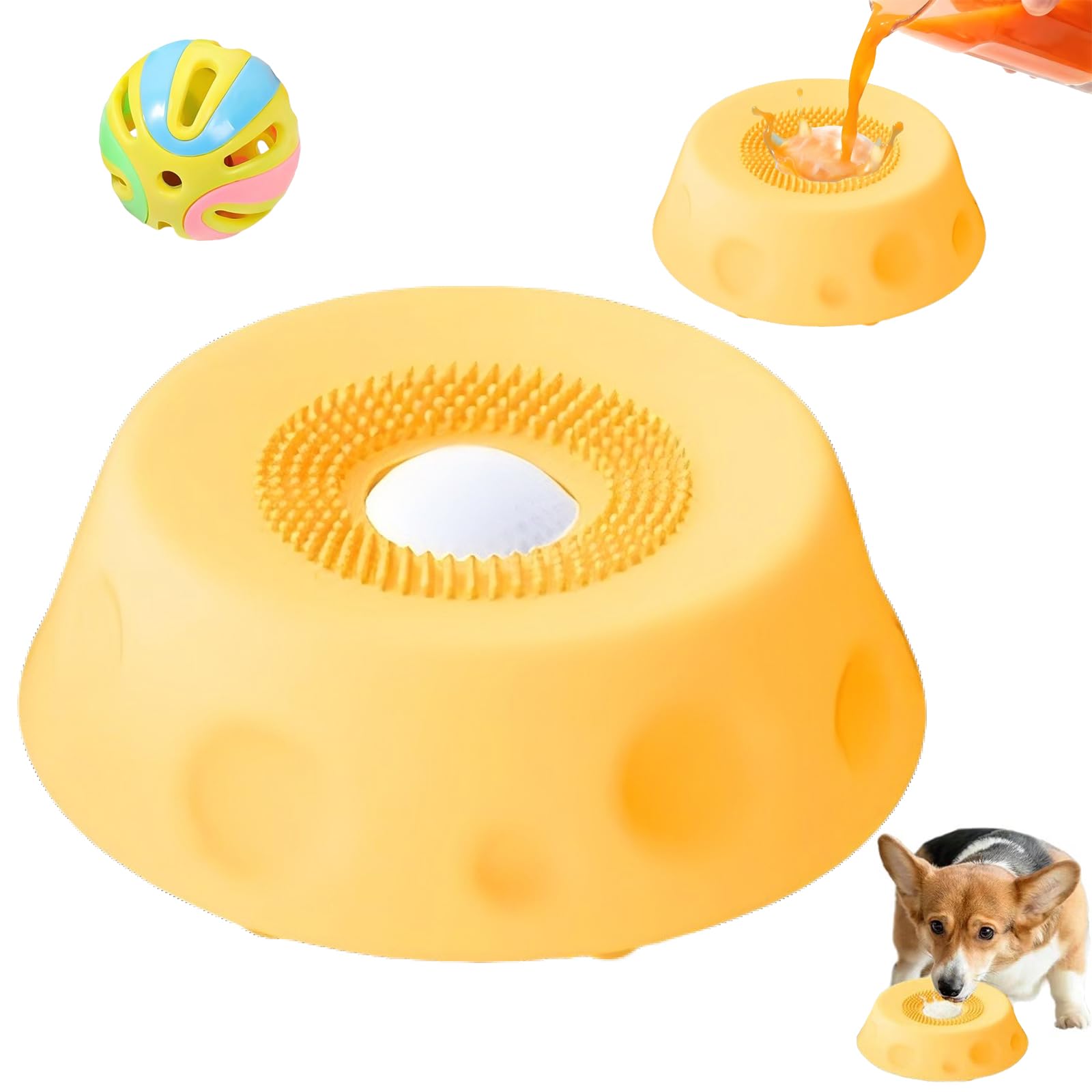 Slow Feeder Dog Bowl with Suction Cup Base Dog Licking Bowl with Ball Interactive Tongue Cleaning Dog Slow Feeder Bowl Dog Lick Bowl with Ball Lick Bowl for Small Medium Dogs & Cats (yellow)