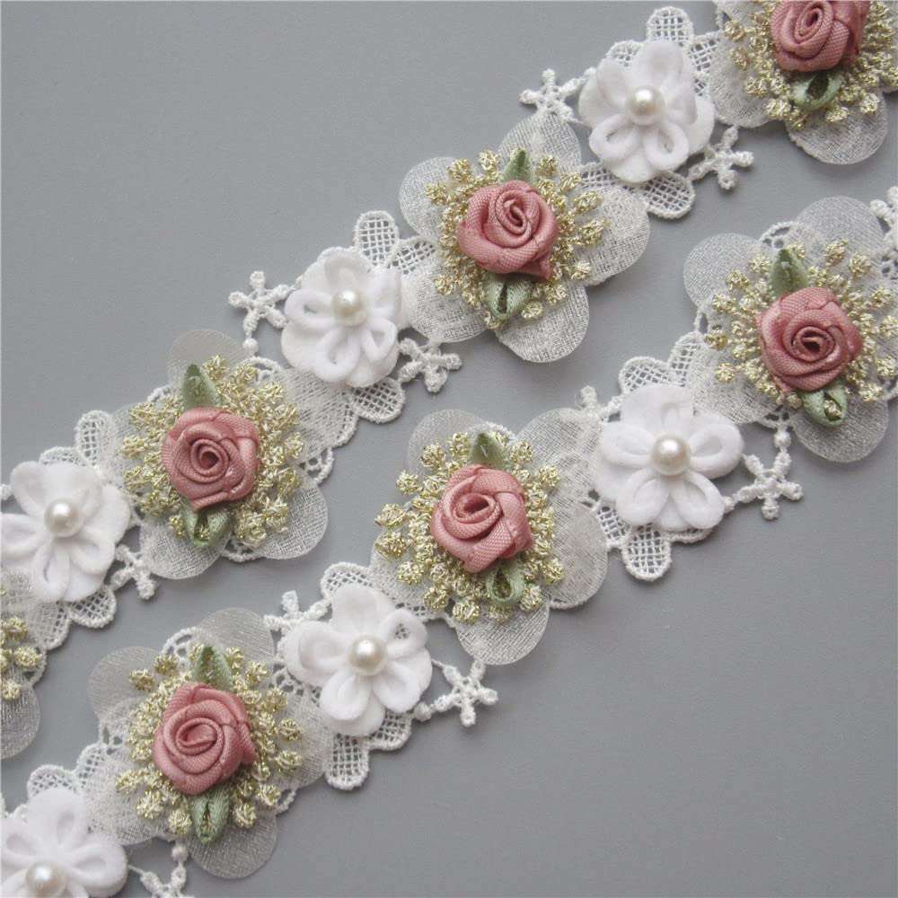 0,9 M Polyester Perle Dentelle Ruban 2.5 Cm De Largeur Style Vintage Blanc Bordure Garnitures Tissu Brodée Applique à Coudre Craft Mariage Robe De Mariée DIY Party Headwear Coiffe De Vêtement à