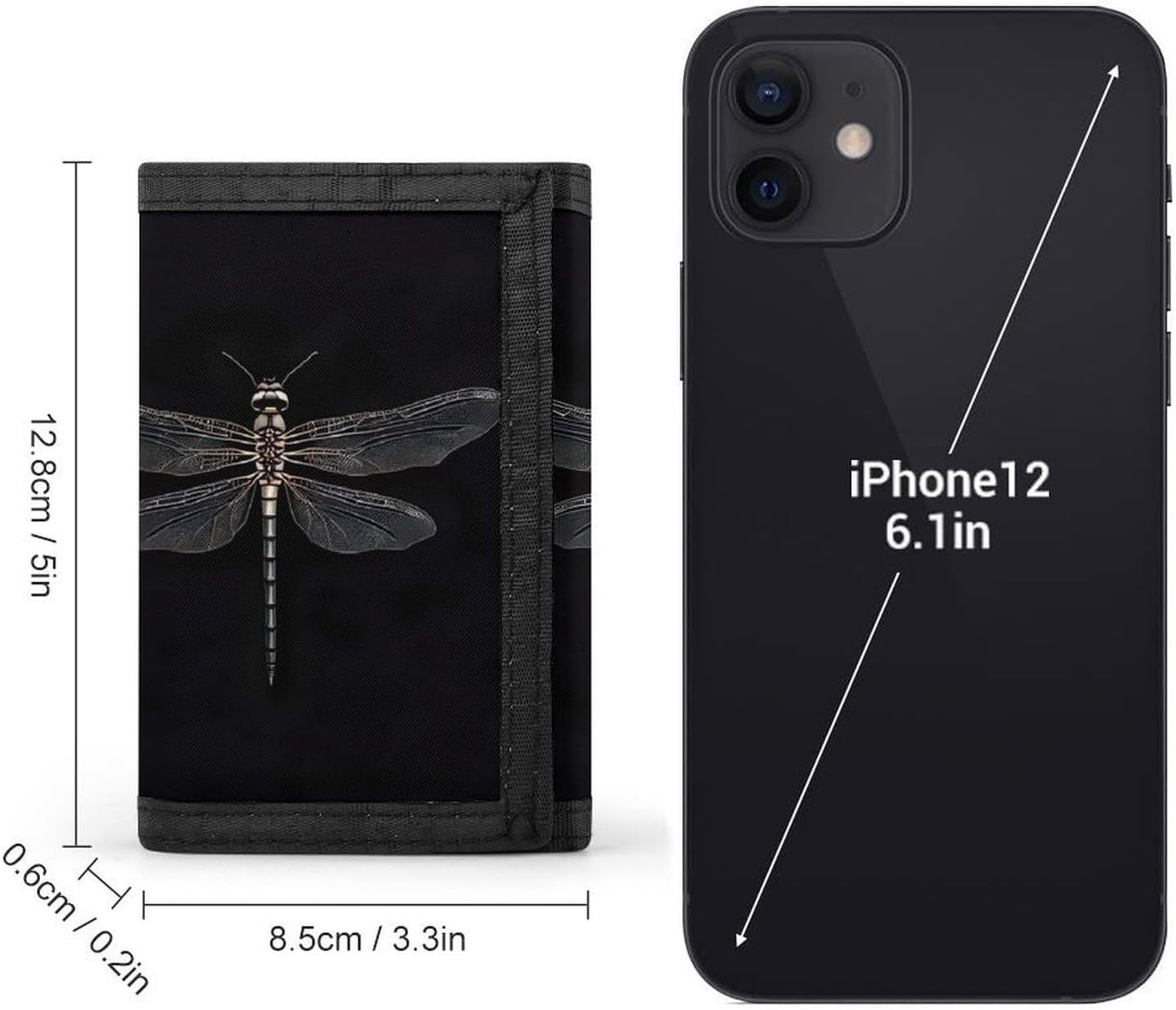 Dragonfly Black Trifold Wallet with Id Window 8 Card Slots Slim Security Wallet Card Cash Coin Holder Outdoor Travel Modern Fashion Purse Gifts for Men Women image 2