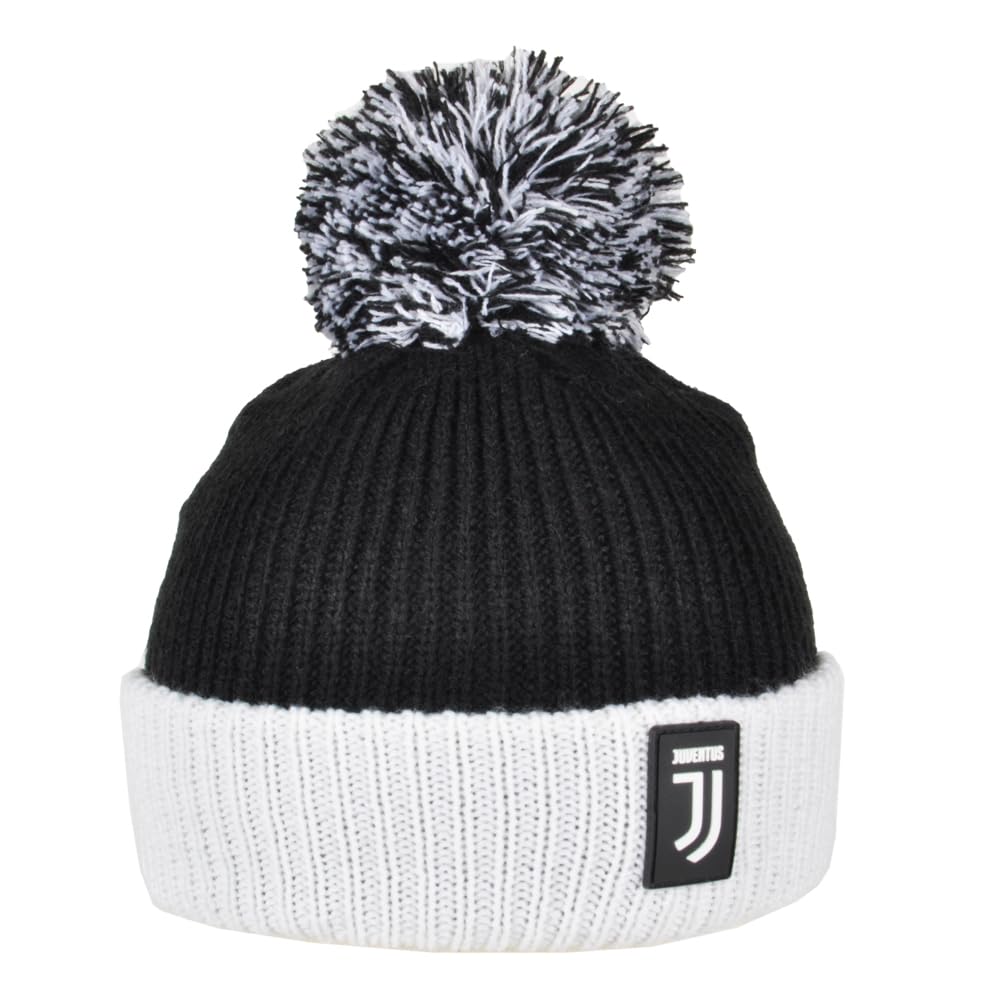Cappello Ponpon Bicolore con Logo Juventus Applicato in Gomma. Prodotto Ufficiale Juventus 131413