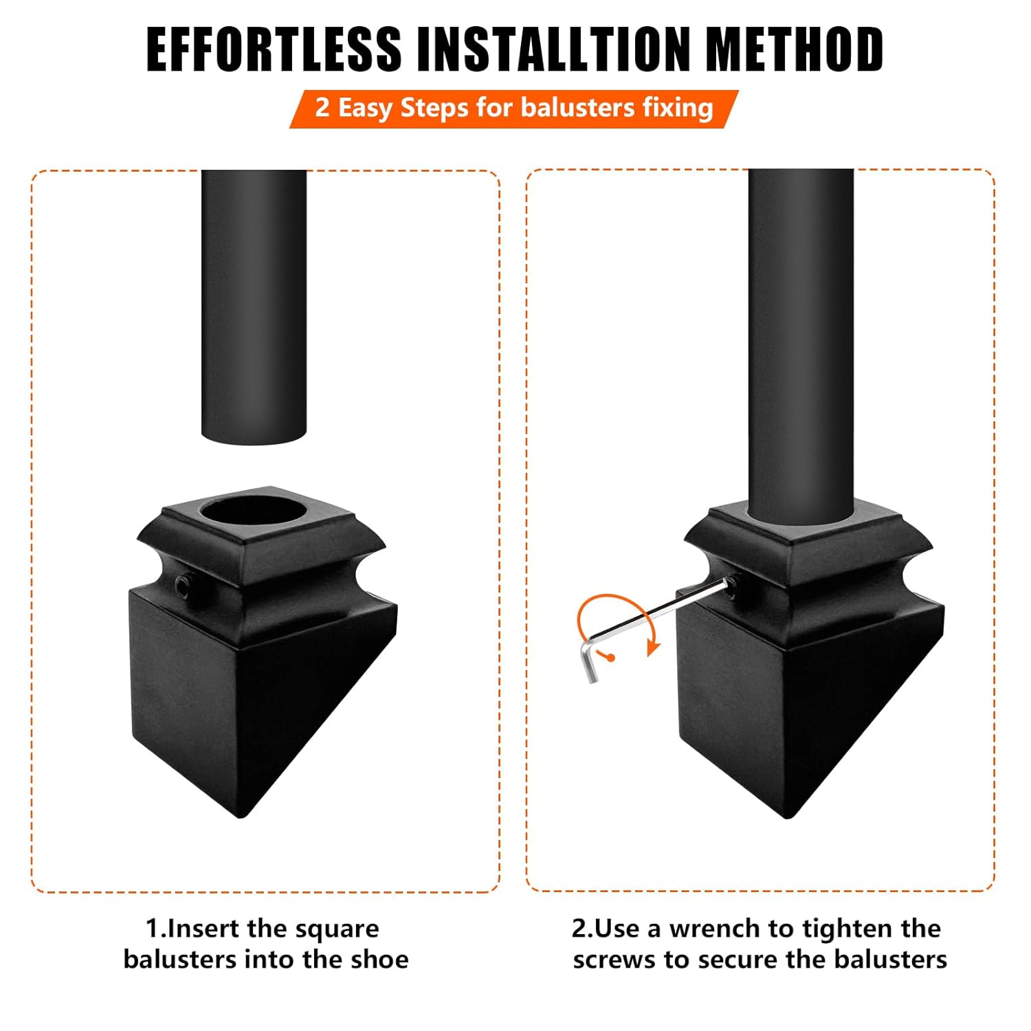 Wrought Iron Baluster Shoes,45-Degree Aluminum Slant Shoes for Staircase Interior with Screws for 5/8 Inch Round Balusters,Satin Black Metal Staircase Spindle Shoes(30Pcak,Black)