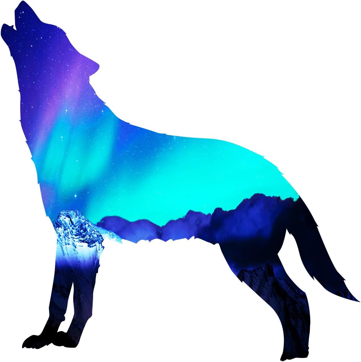 VWAQ Northern Lights Wall Decal - Wolf Wall Sticker Scenery Decor - SC12 (36" H X 36" W)