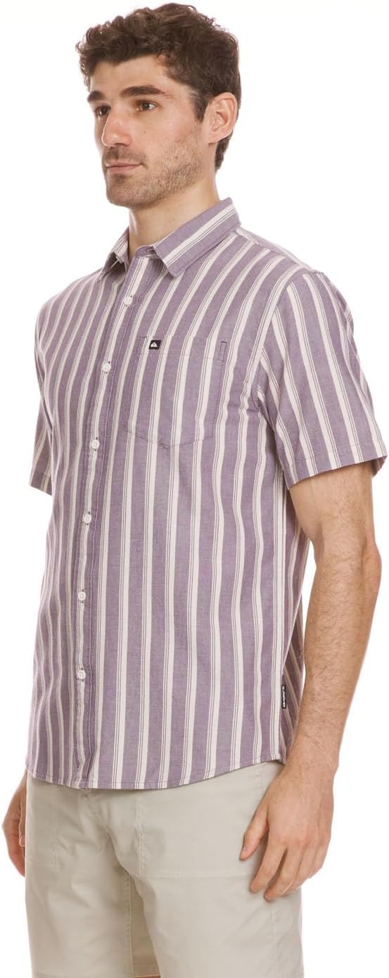 Quiksilver - Mens Oxford Stripe Classic Short Sleeve Shirt, Color Sunset Purple, Size: XX-Large