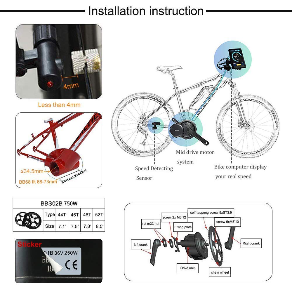 Amazon | Bafang 36V 500W 自転車 電動モーターキット ミッドドライブ