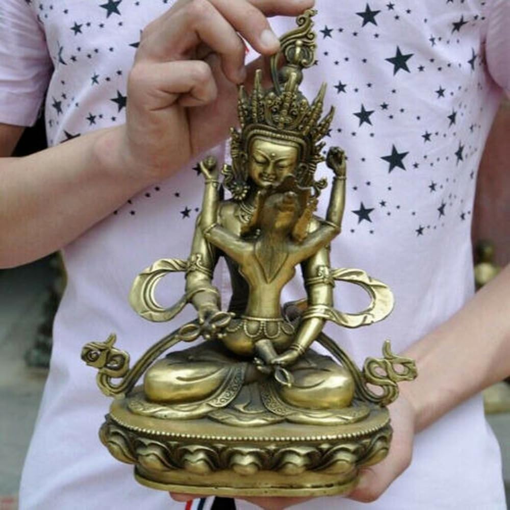 YTDJJWLS 7.08" Old Tibetan Bronze Vajra Mandkesvara Yab-Yum Happy Buddha Statue