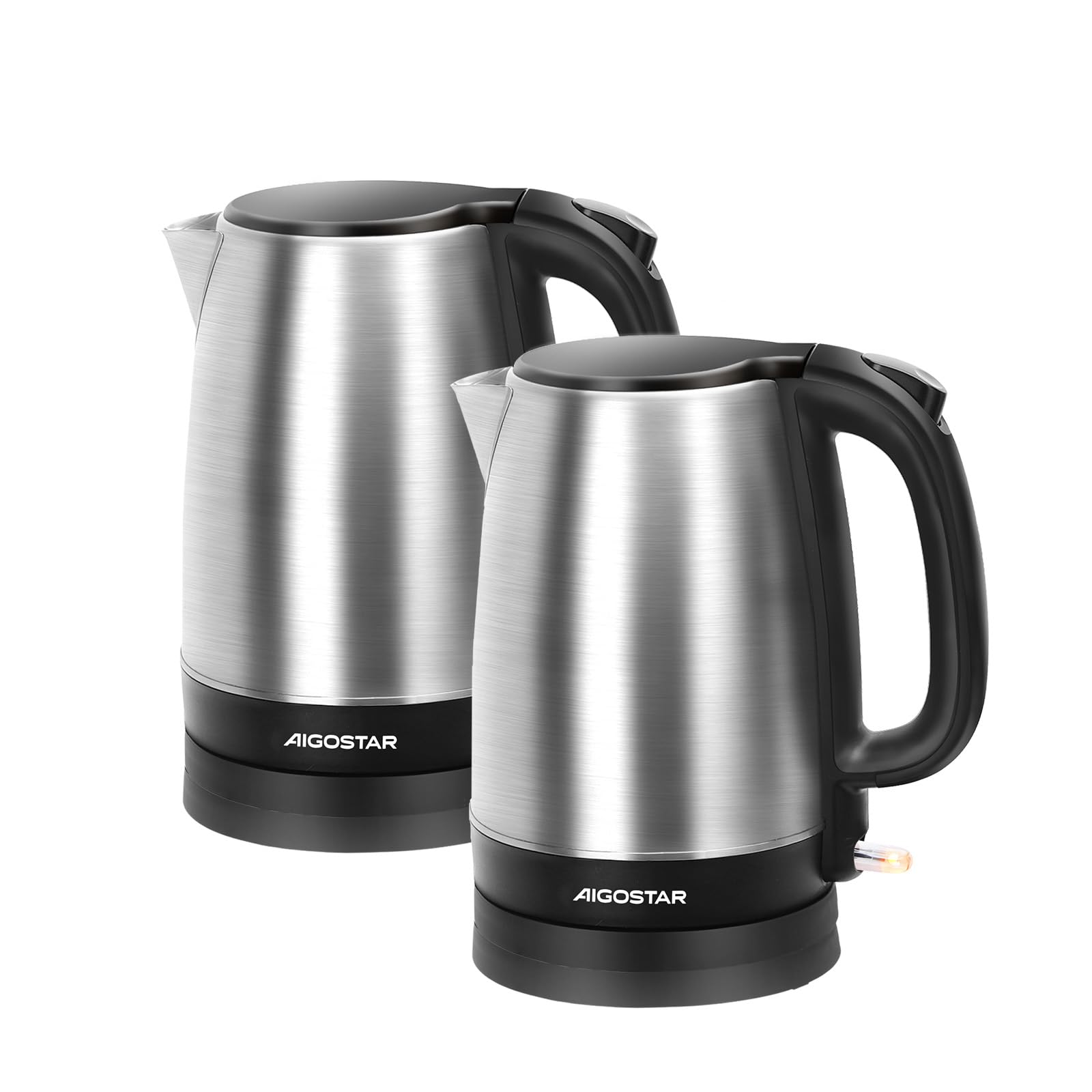 Aigostar Milo - Hervidor de Agua Eléctrico Pequeño, Hervidor de Acero Inoxidable de 2200W, 1,7 litros Tetera Electrica, Protección contra ebullición en seco y Apagado automático, Negro, 2 Pack