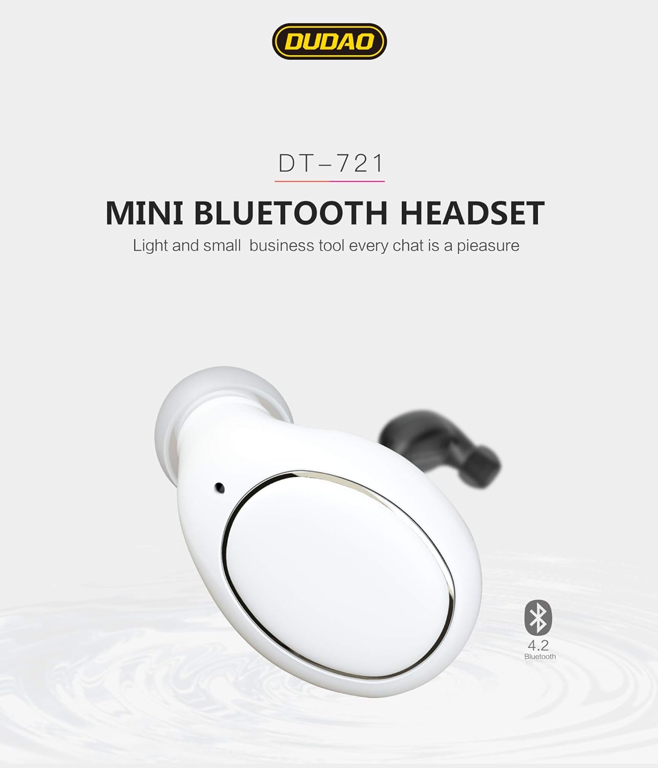 DUDAO DT-721 Mini Bluetooth Headset with logo and Bluetooth 4.2 icon