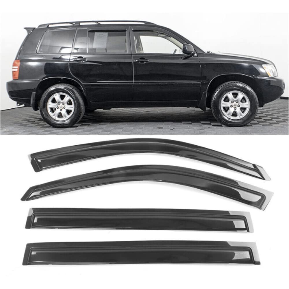 Gevog 4pcs Tape-On Window Visors Sun Rain Guard for 01-07 Highlander Side Window Deflectors