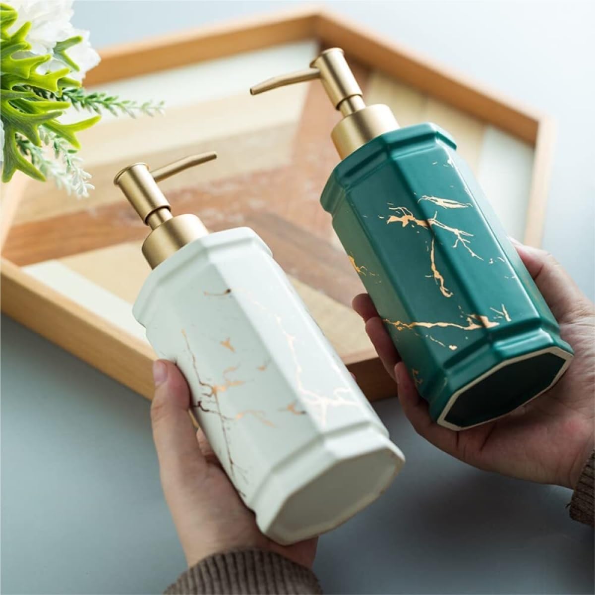 Dozownik Mydła Balsamu Hotelu Nowoczesny Dozownik Mydła Do Kuchni I Łazienki, Dekoracyjny Sześciokątny Rąk Płynie Butelka(White)