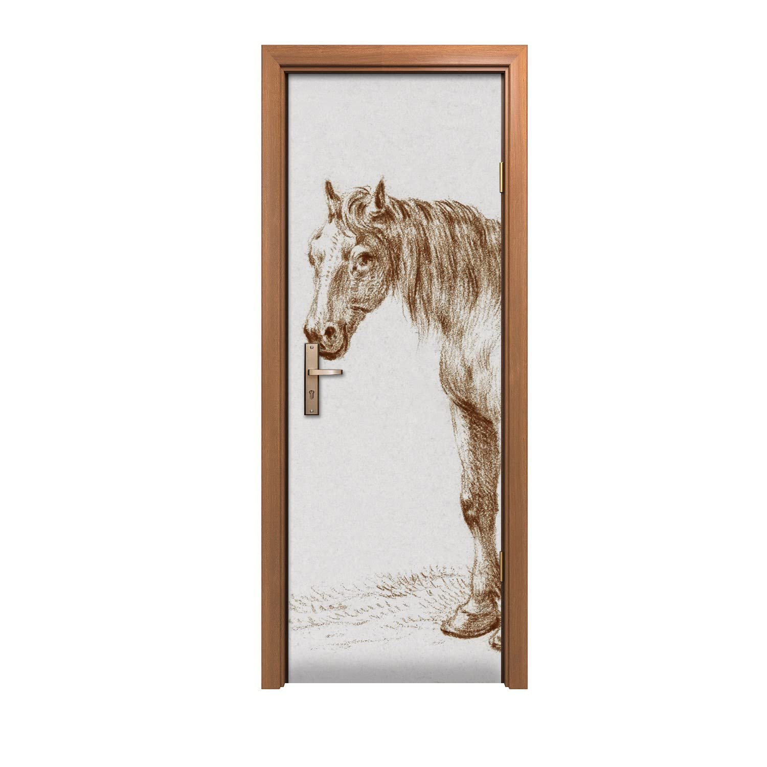 Autocollant de porte motif croquis de cheval decoration epuree