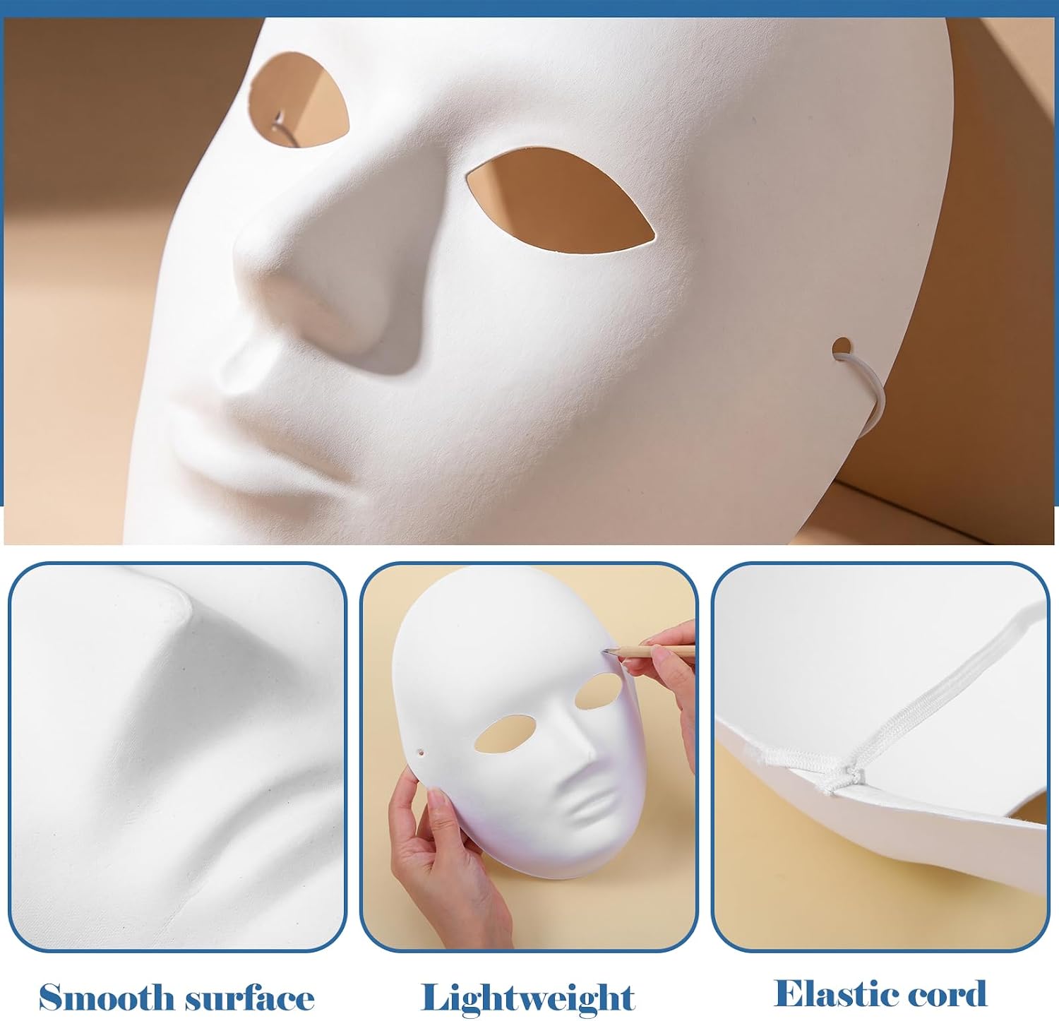 40 Pack 2 Sizes DIY Full Face Masks Paintable White Plain Paper Mache Masks