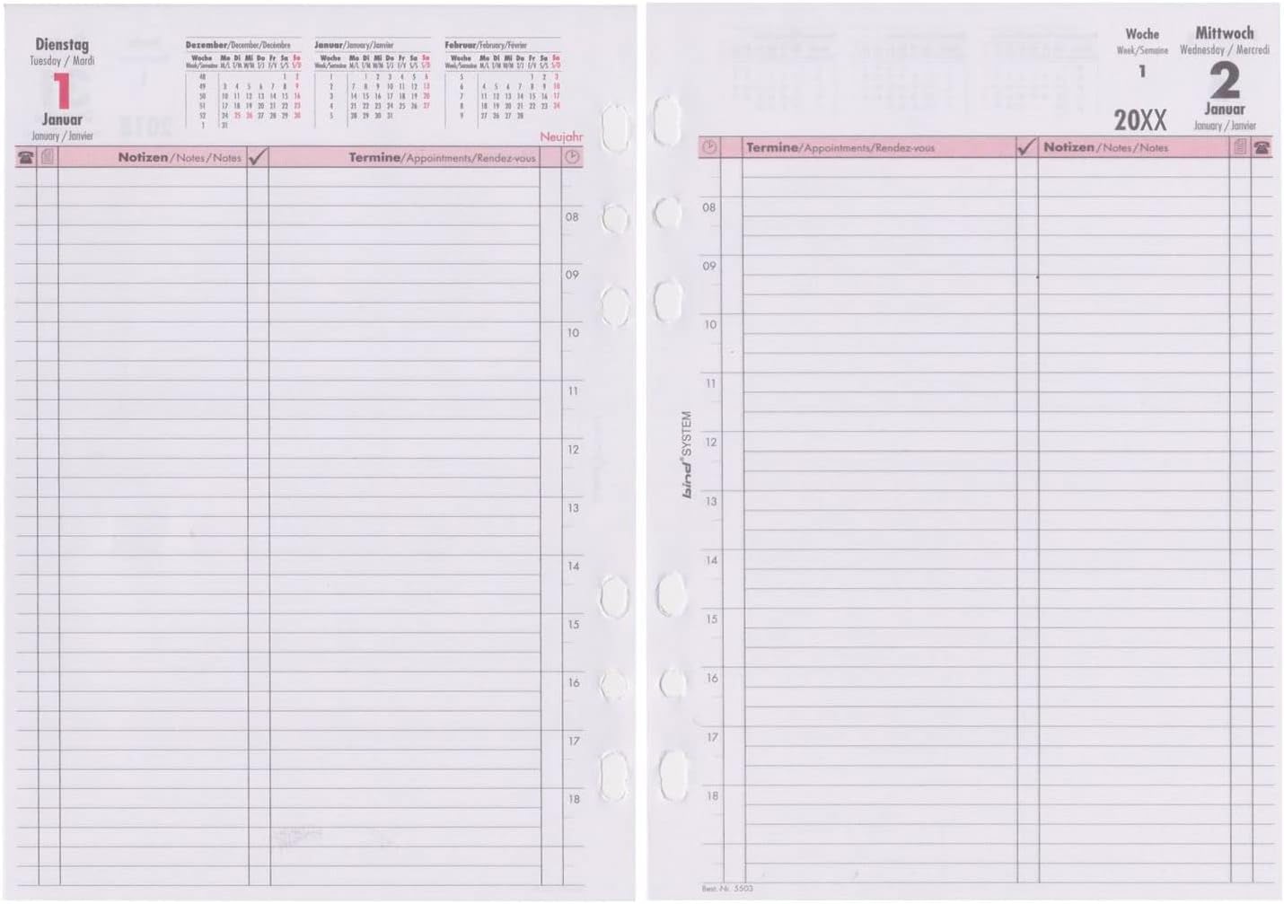 B-5503 Calendar Insert 2026 A5 (Daily Planner)