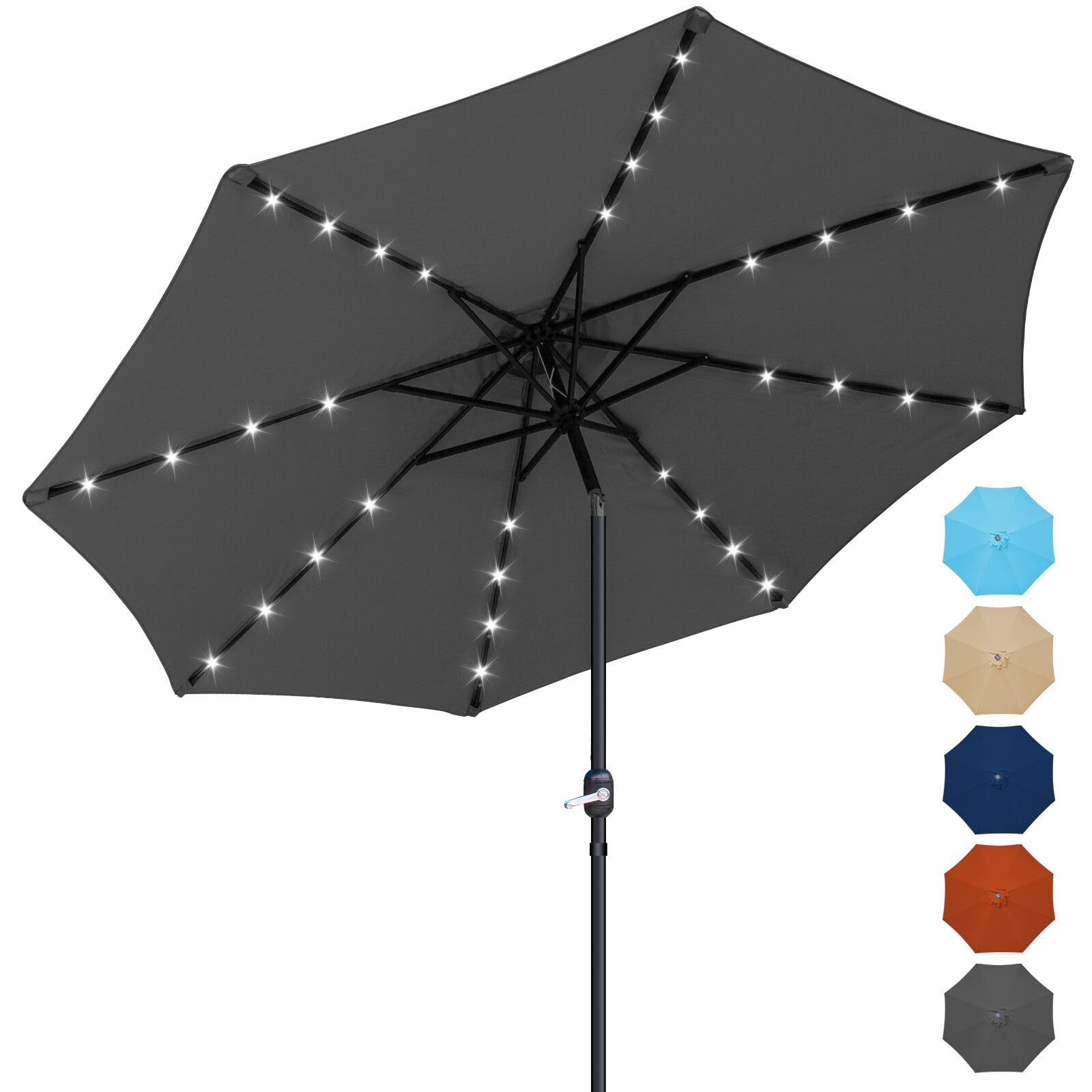 Patio Umbrella 10ft with 32 Solar LED Lights -8 Ribs