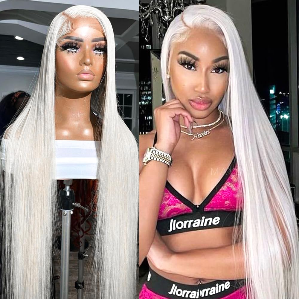 Amazon.com : Maycaur White Lace Front Wig Long Glueless Wigs 